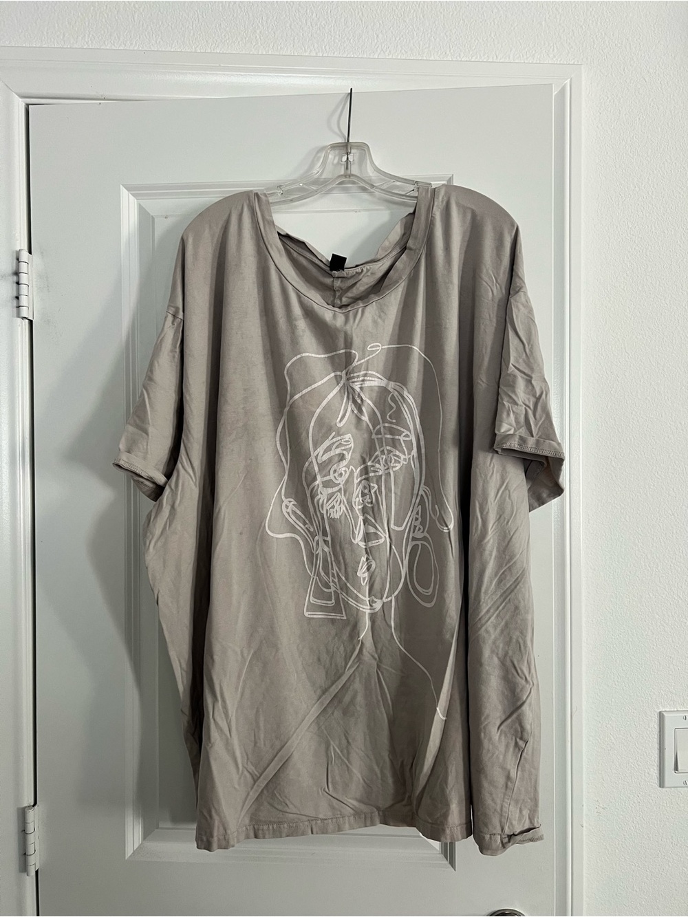Abstract Line Art Graphic Oversized T-Shirt - Beige